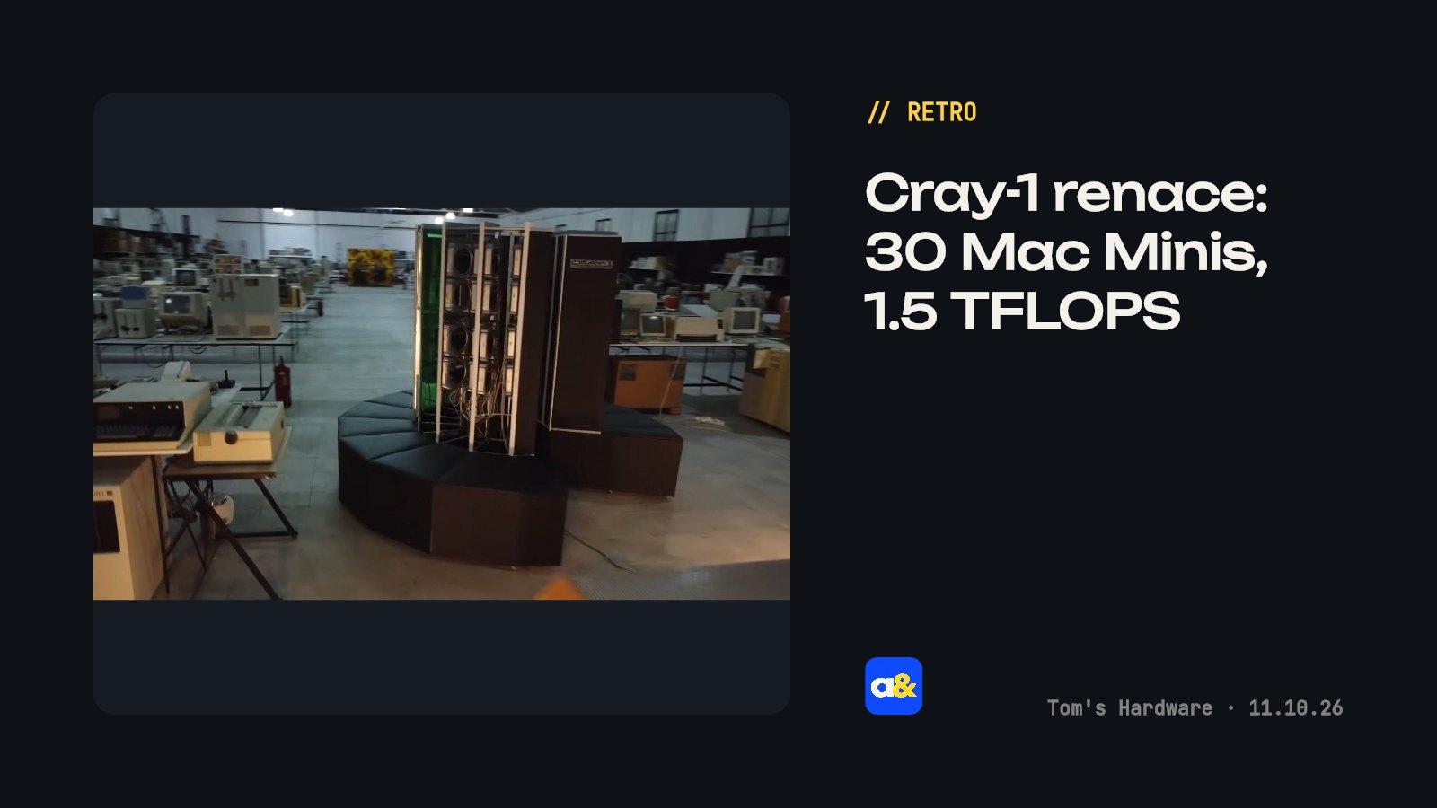 Cray-1 supercomputer replica con Mac Minis